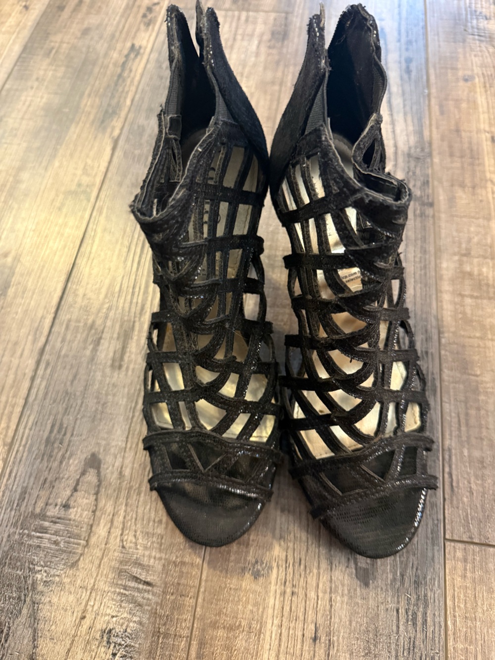 a.n.a Black Cage-Strap Peep-Toe Heels